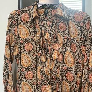 Ralph Lauren Ruffle button down printed blouse